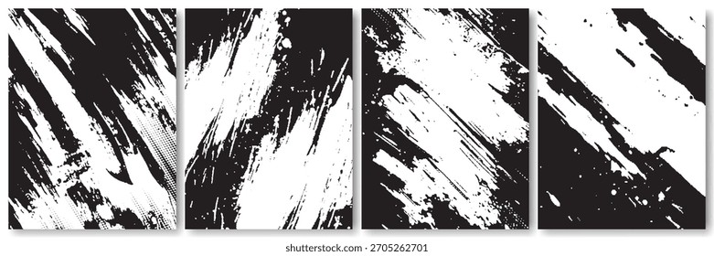 Conjunto de textura de trazo de pincel Grunge, manchas de tinta diagonal audaz con salpicadura para diseño Abstractas