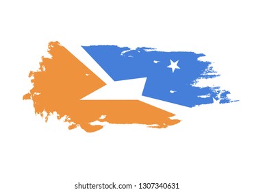 Grunge brush stroke with Tierra del Fuego Province national flag. Watercolor painting flag. Symbol, poster, banner. Vector Isolated on white background.