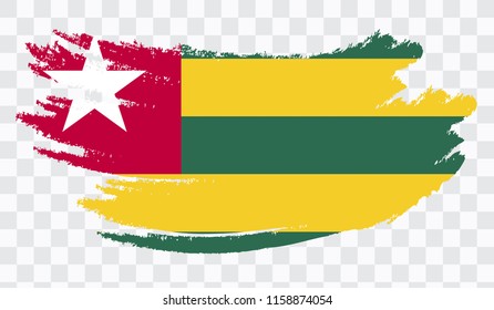 Grunge brush stroke with TOGO national flag. Watercolor painting flag,poster, banner of the national flag. Style watercolor drawing. Vector isolated on transparent background.