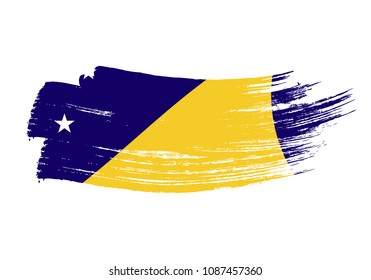 Grunge brush stroke with Tokelau national flag. Watercolor painting flag of Tokelau. Symbol, poster, banner of the national flag. Style watercolor drawing. Vector Isolated on white background.