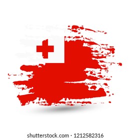 Grunge brush stroke with Tonga national flag. Style watercolor drawing. Vector isolated on white background.