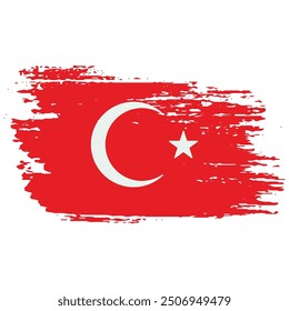 Grunge Brush Stroke Turkey Flag On White Background Vector Design.