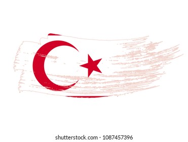 Grunge brush stroke with turkish Republic national flag. Watercolor painting flag of turkish Republic. Symbol, poster, banner of the national flag. Style watercolor drawing. Vector Isolated on white