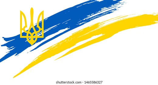 Grunge brush stroke with Ukraine national flag. Design of a symbol, poster, banner. Vector illustration on transparent background.