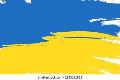 Grunge brush stroke with Ukraine national flag, painting flag of Ukraine. Symbol, poster, banner of the national flag. Style watercolor drawing. Vector blue yellow background