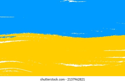 Grunge brush stroke with Ukraine national flag. Watercolor painting flag of Ukraine. Symbol, poster, banner of the national flag. Style watercolor drawing. Vector Isolated on white background.