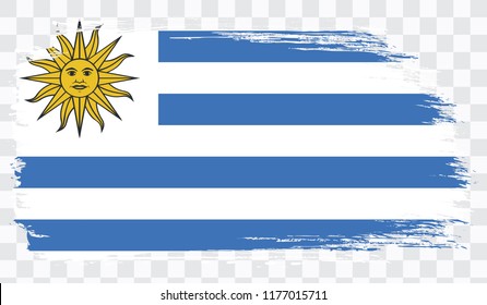Grunge brush stroke with Uruguay national flag. Watercolor painting flag,poster, banner of the national flag. Style watercolor drawing. Vector isolated on transparent background