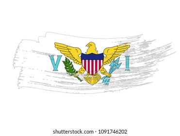 Grunge brush stroke with U.S. Virgin Islands national flag. Watercolor painting flag of U.S. Virgin Islands. Symbol, poster, banne of the national flag. Style watercolor drawing. Vector Isolated on