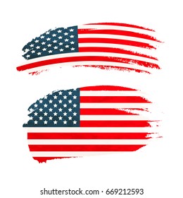 Grunge brush stroke with USA national flag isolated on white