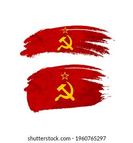 Grunge brush stroke with USSR national flag isolated on white