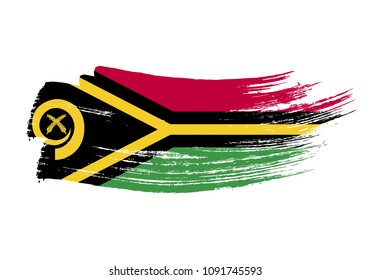 Grunge brush stroke with Vanuatu national flag. Watercolor painting flag of Vanuatu. Symbol, poster, banne of the national flag. Style watercolor drawing. Vector Isolated on white background.