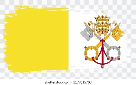 Grunge brush stroke with VATICAN national flag. Watercolor painting flag,poster, banner of the national flag. Style watercolor drawing. Vector isolated on transparent background