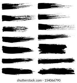 Grunge Brush Stroke. Vector set of grunge watercolor brush strokes.  Black Dry Brush Stroke collection of black vector oil paint brush strokes isolated on white background. Paint brush strokes.