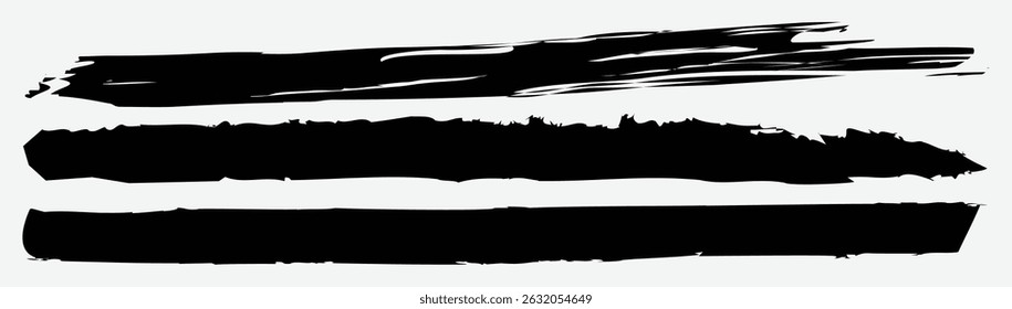 Grunge Brush Stroke Vector Set – Rough Black Paint Textures for Artistic and Graphic Design Use