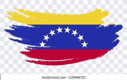 Grunge brush stroke with Venezuela national flag. Watercolor painting flag,poster, banner of the national flag. Style watercolor drawing. Vector isolated on transparent background.