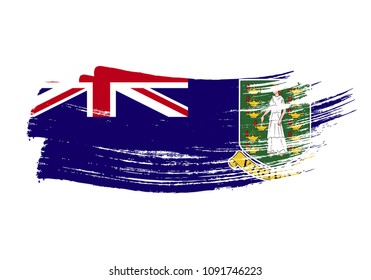 Grunge brush stroke with Virgin Islands national flag. Watercolor painting flag of Virgin Islands. Symbol, poster, banne of the national flag. Style watercolor drawing. Vector Isolated on white