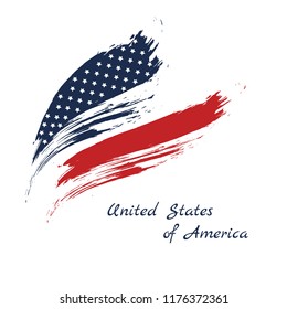 Grunge brush stroke watercolor of American flag, Vector illustration.