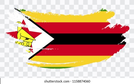 Grunge brush stroke with ZIMBABWE national flag. Watercolor painting flag,poster, banner of the national flag. Style watercolor drawing. Vector isolated on transparent background.
