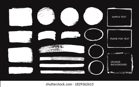 Grunge brush strokes, backgrounds, frames for text. Circle, round, circular  design elements. Black artistic shapes, art objects. Dirty background. Abstarct texture.