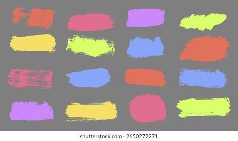 Grunge brush strokes. Black and white paint splashes with texture and grain. Isolated vector shapes for abstract art, watercolor banners or hand drawn sketch frames and paper texture design.

