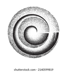 Grunge brush strokes in Circle Form . Spiral Vector Illustration .Textured round Logo . Design element . Abstract Geometric circular shapes .Rotating grunge radial line. Concentric circles