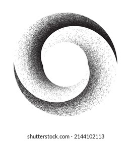 Grunge brush strokes in Circle Form . Spiral Vector Illustration .Textured round Logo . Design element . Abstract Geometric circular shapes .Rotating grunge radial line. Concentric circles