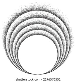 Arañar brochas en forma circular. Ilustración de vectores espirales .Logotipo redondo texturado . Elemento de diseño. Resumen Formas circulares geométricas.Línea radial de grunge giratoria. Círculos concéntricos