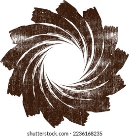 Grunge brush strokes in Circle Form . Spiral Vector Illustration .Textured round Logo . Design element . Abstract Geometric circular shapes .Rotating grunge radial line. Concentric circles