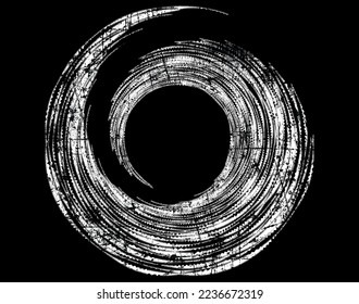 Grunge brush strokes in Circle Form . Spiral Vector Illustration .Textured round Logo . Design element . Abstract Geometric circular shapes .Rotating grunge radial line. Concentric circles