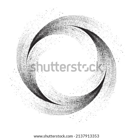 Grunge brush strokes in Circle Form . Spiral Vector Illustration .Textured round Logo . Design element . Abstract Geometric circular shapes .Rotating grunge radial line. Concentric circles