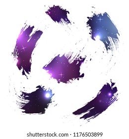 Grunge brush strokes with cosmic background. The object is separate from the background. Vector element for banners, cards and your design,
