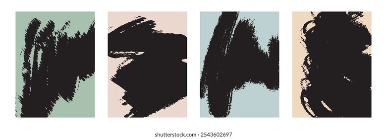 Grunge brush strokes cover set. Trendy minimal flyer, presentation, brochure, banner, poster design