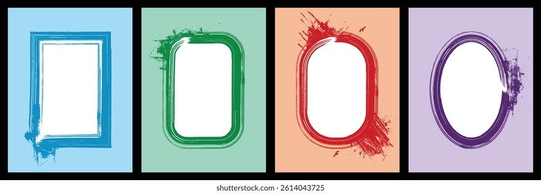 Grunge brush strokes frame set – colorful abstract borders for creative design layouts
