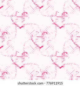 Grunge brush strokes Hearts Seamless pattern. Love. Valentine's Day background. 