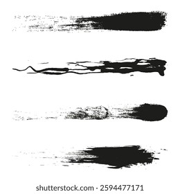 Grunge brush strokes. Ink paint marks. Abstract black texture. Distressed vector lines.