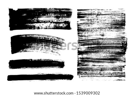 Grunge brush strokes, lines. Black design elements, artistic shapes, art objects. Dirty background. Abstarct hand painted texture.