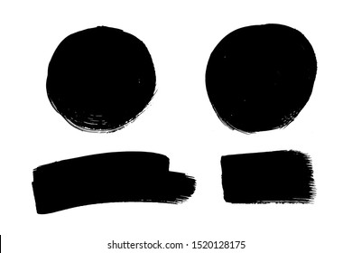 Trazos de pincel gruesos, líneas. Elementos de diseño circular, circular y circular. Formas artísticas negras, objetos de arte. Fondo sucio. Textura abstracta.