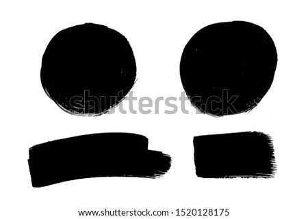 Grunge brush strokes, lines. Circle, round, circular  design elements. Black artistic shapes, art objects. Dirty background. Abstarct texture.