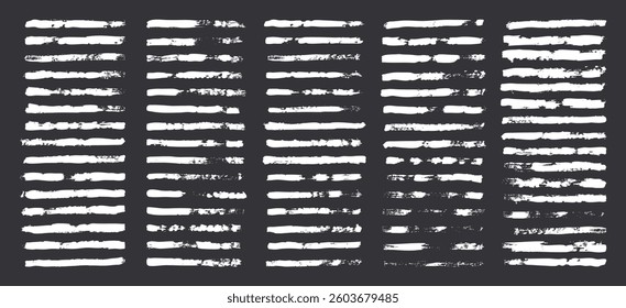 Grunge brush strokes, lines, ink smudges, hand-drawn scribble shapes. Handmade sketchy marks, acrylic stains, charcoal streaks. Paint textures, dry brush effect. Marker underline. Vector illustration