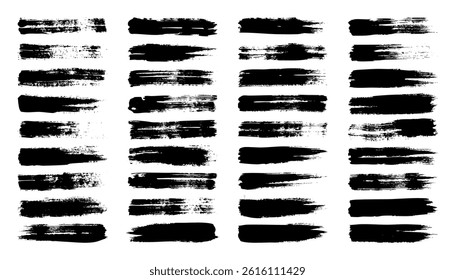 Grunge brush strokes, lines, ink smudges, hand-drawn scribble shapes. Handmade sketchy marks, acrylic stains, charcoal streaks. Paint textures, dry brush effect. Marker underline. Vector illustration