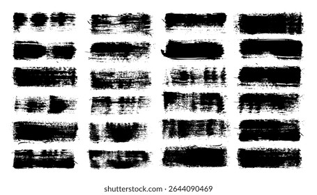Grunge penseelstreken, lijnen, inktvlekken, handgetekende krabbelvormen. Handgemaakte schetsmatige vlekken, acrylvlekken, houtskoolstrepen. Structuren verven, effect penseel drogen. Marker onderstreept. Vectorillustratie