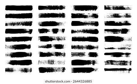 Grunge brush strokes, lines, ink smudges, hand-drawn scribble shapes. Handmade sketchy marks, acrylic stains, charcoal streaks. Paint textures, dry brush effect. Marker underline. Vector illustration