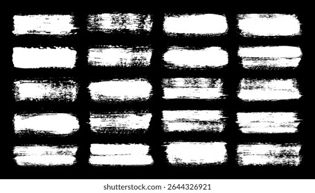 Grunge penseelstreken, lijnen, inktvlekken, handgetekende krabbelvormen. Handgemaakte schetsmatige vlekken, acrylvlekken, houtskoolstrepen. Structuren verven, effect penseel drogen. Marker onderstreept. Vectorillustratie