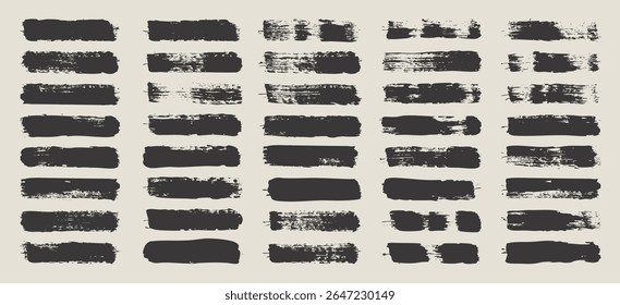 Pinselstriche, Linien, Tintenfische, handgezeichnete Kritzelformen. Handgefertigte skizzenhafte Markierungen, Acrylflecken, Kohlestreifen. Maltexturen, trockener Pinseleffekt. Markierung unterstreichen. Vektorgrafik