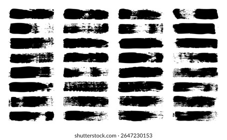 Grunge pincel traçados, linhas, borrões de tinta, mão-desenhado rabiscar formas. Marcas de esboço feitas à mão, manchas acrílicas, listras de carvão. Pinte texturas, efeito pincel seco. Sublinhado do marcador. Ilustração vetorial