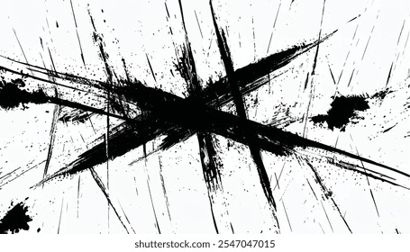 Grunge Brush strokes on white background. Black Brush Strokes. Grunge Distressed Paint Brush Strokes Background Overlay Texture.	Sharp brush strokes. 
