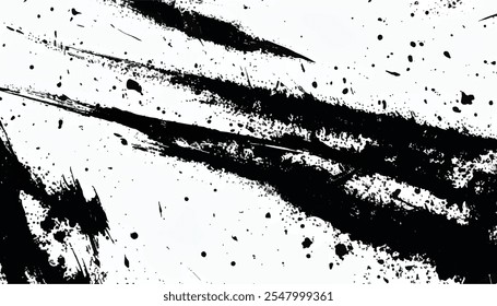 Grunge Brush strokes on white background. Black Brush Strokes. Grunge Distressed Paint Brush Strokes Background Overlay Texture.	Sharp brush strokes. 
