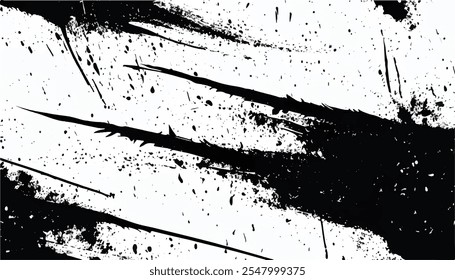 Grunge Brush strokes on white background. Black Brush Strokes. Grunge Distressed Paint Brush Strokes Background Overlay Texture.	Sharp brush strokes. 
