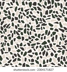 Grunge brush strokes seamless pattern. Abstract texture. Simple dotted, spotted wallpaper. Hand drawn vector illustration. Chaotic mosaic dark blue, grey, orange pieces on beige background