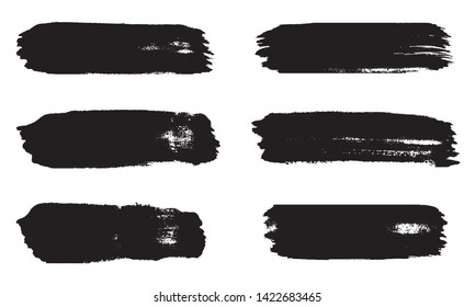 Grunge brush strokes. Set of black stripes chalk and charcoal on white background.